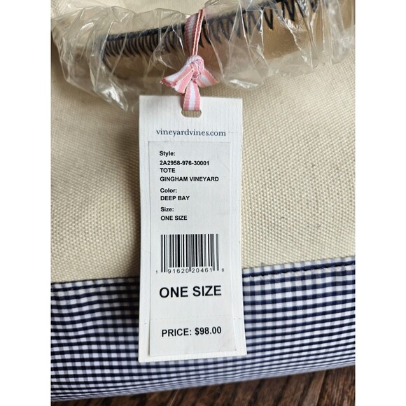 Vineyard Vines Martha's Vineyard Deep Bay Gingham Canvas Tote Bag - Picture 4 of 10